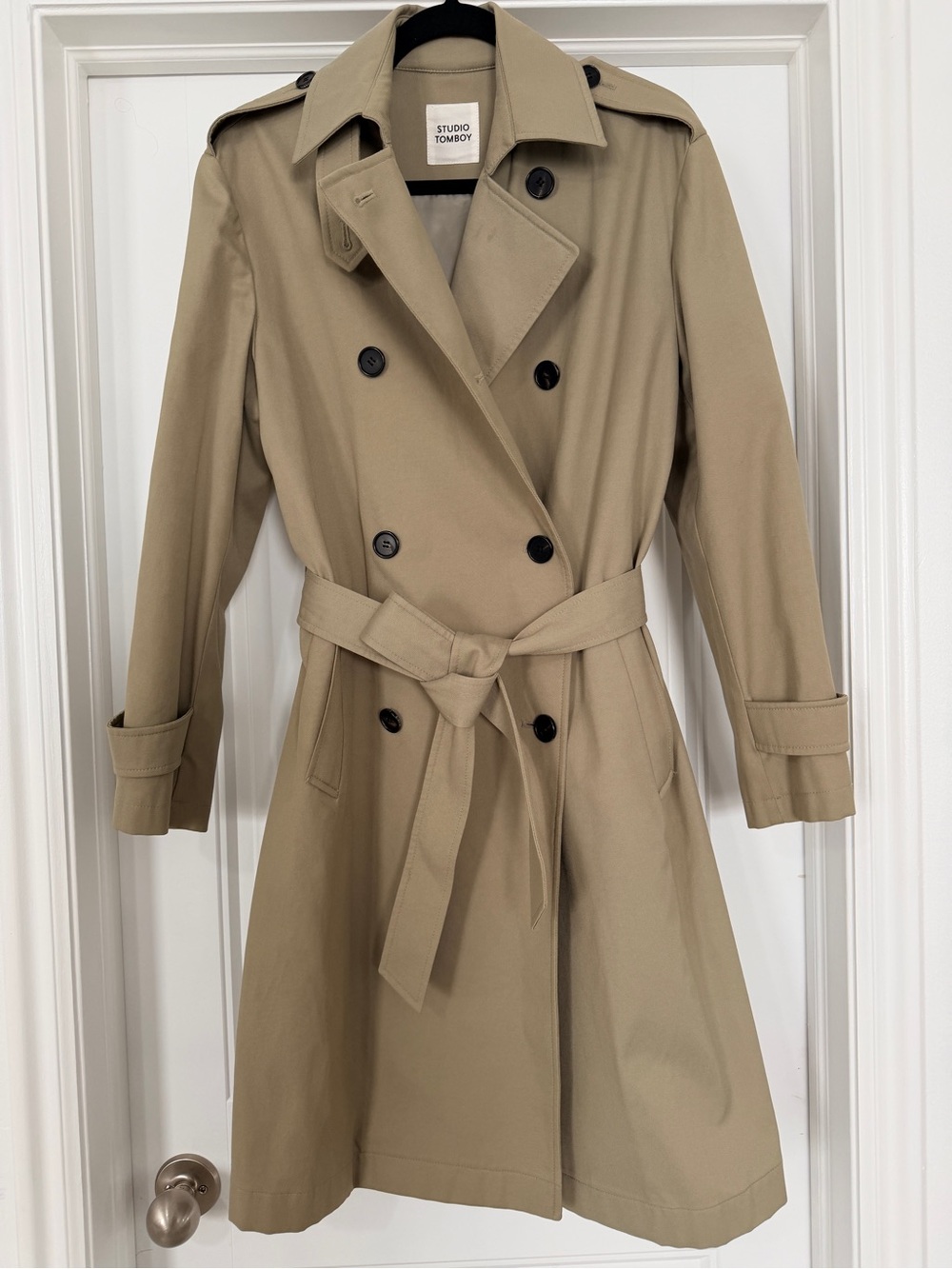 Tan Double-Breasted Belted Trench Coat